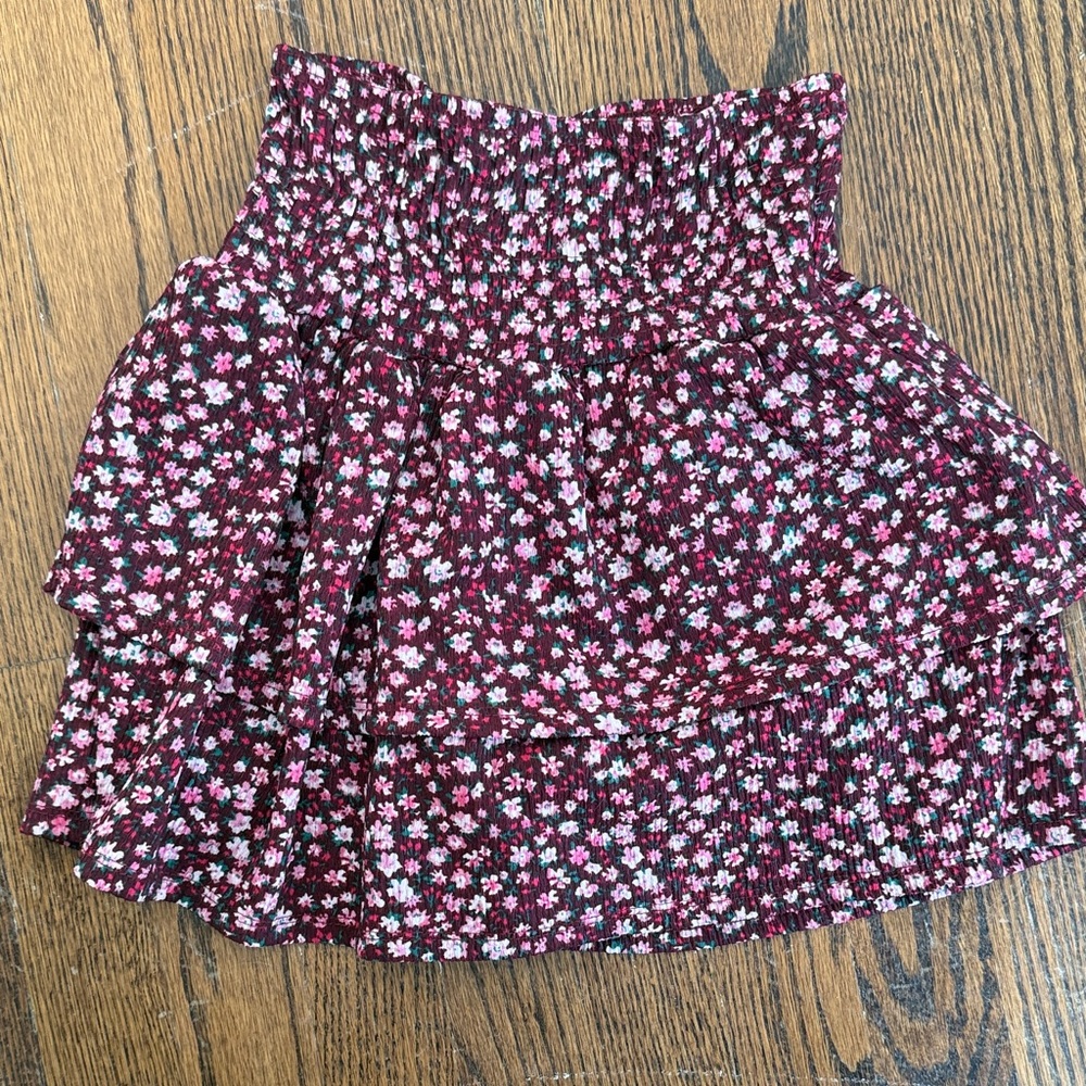Zara Floral Skirt - Burgundy and Pink